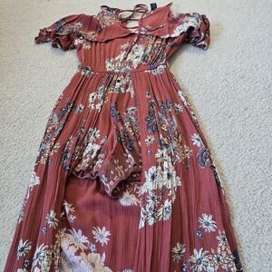 128. 100% Rayon Angie Romper Long Dress Tie Back